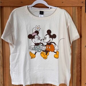 Disney Cream Tee with Mickey and Minnie Graphic